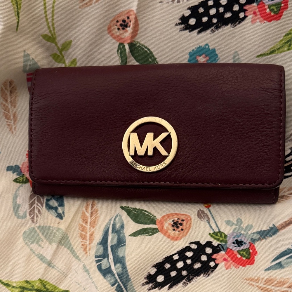 Michael Kors Dark Red Wallet with Gold Logo